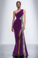 Load image into Gallery viewer, Black Velvet One Shoulder Mermaid Maxi Holiday Party Dress with Sequins
