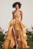 Load image into Gallery viewer, Dark Green Ruched Tiered Strapless Long Formal Dress with Slit