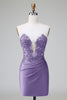 Load image into Gallery viewer, Glitter Dark Green Beaded Tight Appliques Short Prom Dress