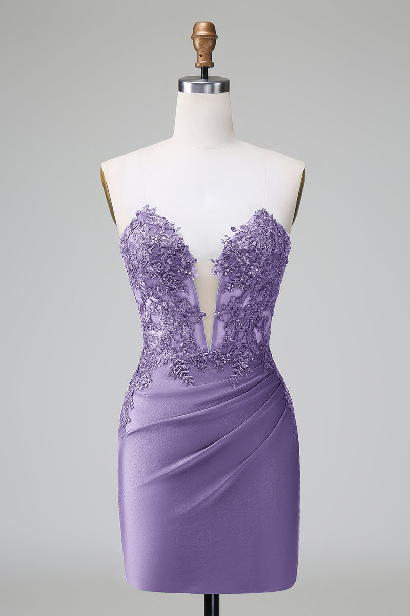 Load image into Gallery viewer, Glitter Dark Green Beaded Tight Appliques Short Prom Dress