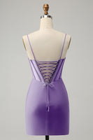 Load image into Gallery viewer, Glitter Fuchsia Beaded Corset Tight Short Prom Dress