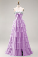 Load image into Gallery viewer, Pink Ruffled Sequin Long Corset Prom Dress with Bow