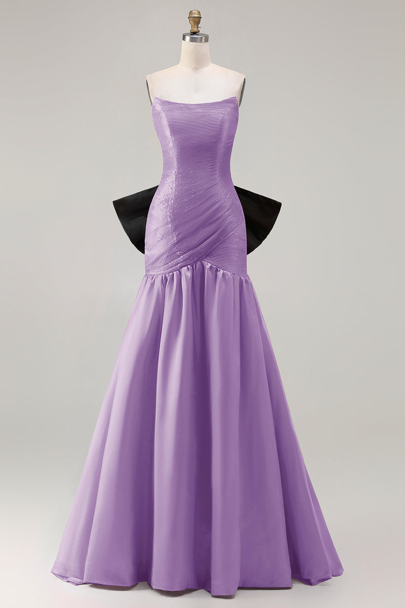 Load image into Gallery viewer, Fuchsia Strapless Long Mermaid Prom Dress with Bow