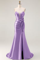 Load image into Gallery viewer, Navy Mermaid Strapless Corset Maxi Prom Dress with Slit