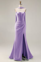 Load image into Gallery viewer, Mermaid Light Green Corset Neck Scarf Long Prom Dress with Slit