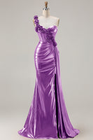 Load image into Gallery viewer, Sparkly Red Ruched Metallic Long Corset Prom Dress with 3D Flowers