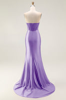 Load image into Gallery viewer, Sparkly Blush Strapless Mermaid Ruched Long Prom Dress with Slit