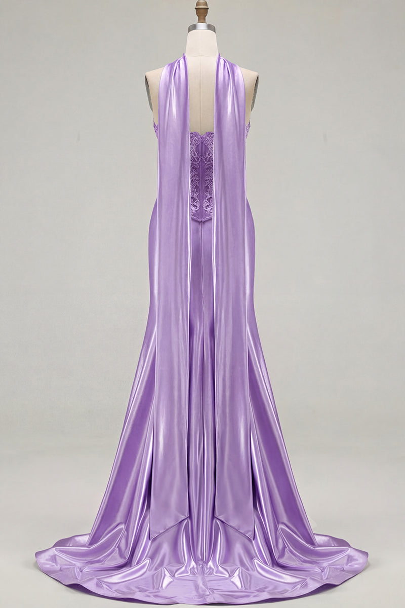Load image into Gallery viewer, Blue Satin Sweetheart Mermaid Long Corset Prom Dress