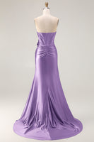Load image into Gallery viewer, Navy Mermaid Strapless Corset Maxi Prom Dress with Slit