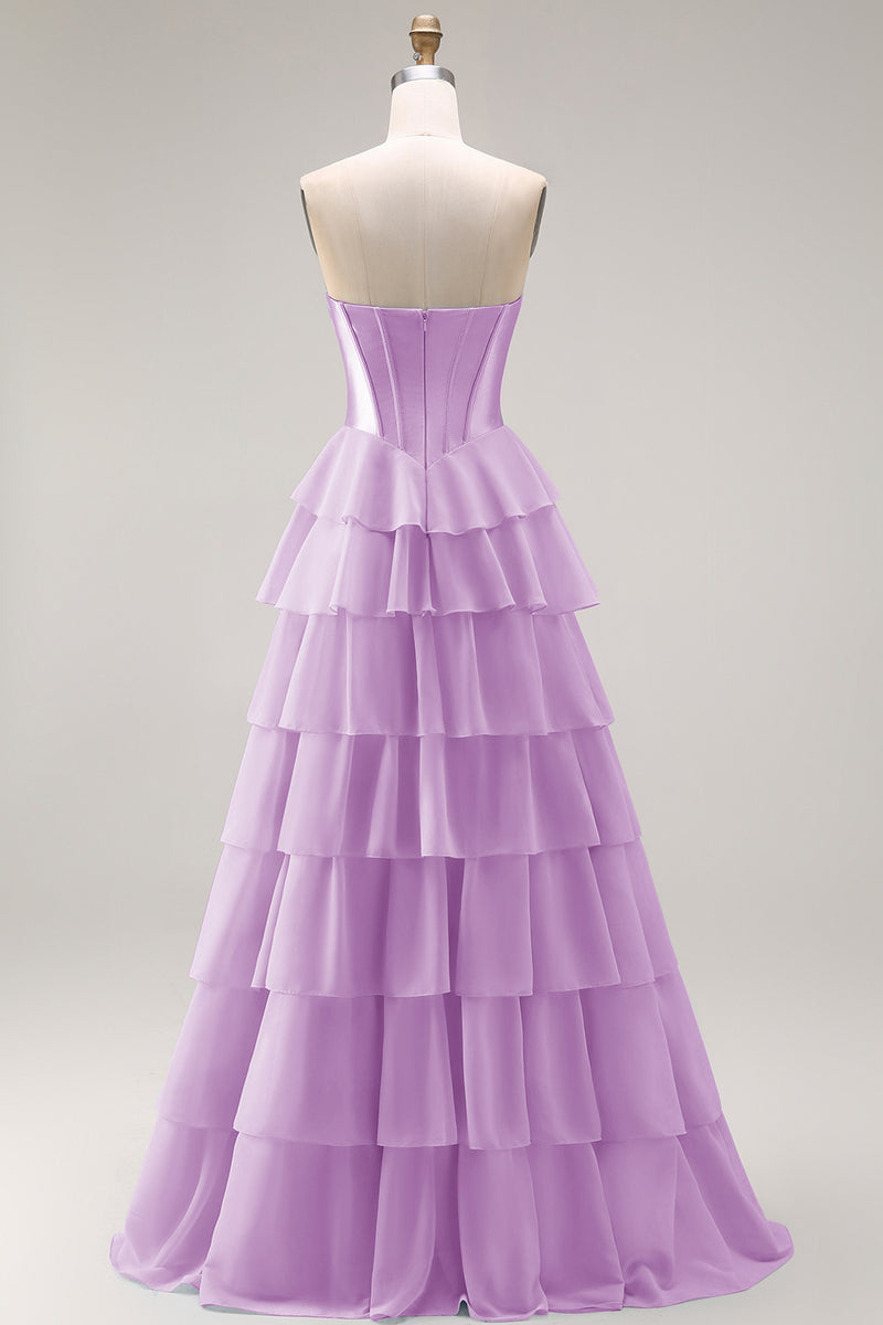 Load image into Gallery viewer, Pink Ruffled Sequin Long Corset Prom Dress with Bow