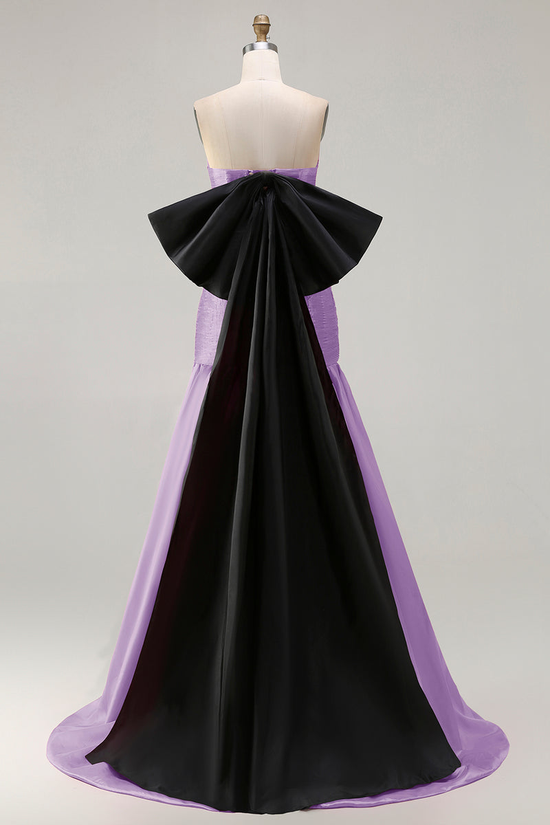 Load image into Gallery viewer, Fuchsia Strapless Long Mermaid Prom Dress with Bow