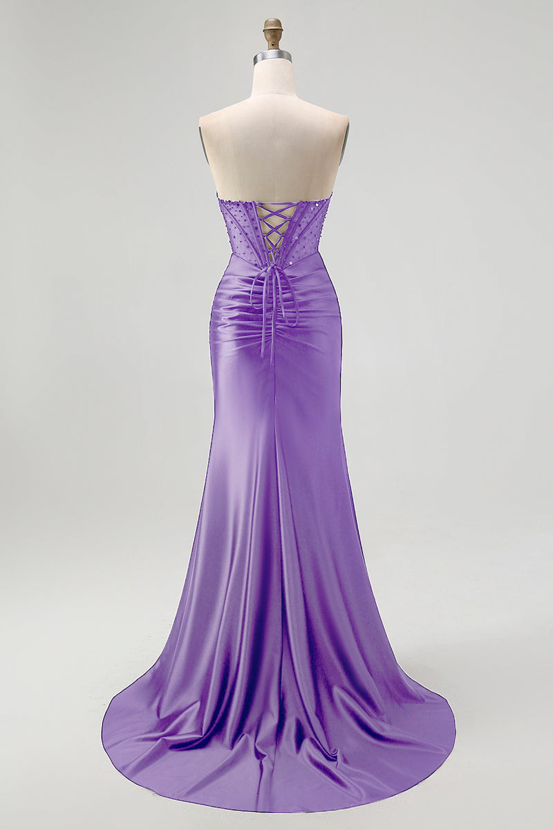 Load image into Gallery viewer, Sparkly Black Mermaid Sweetheart Satin Long Corset Prom Dress with Beading