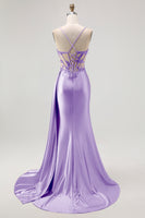 Load image into Gallery viewer, Sparkly Champagne Mermaid Satin Spaghetti Straps Long Prom Dress with Beading