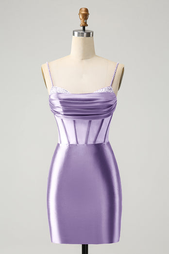 Glitter Fuchsia Corset Beaded Tight Party Dress