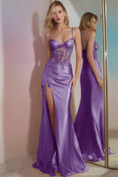 Load image into Gallery viewer, Sparkly Mermaid Golden Long Corset Prom Dress with Slit