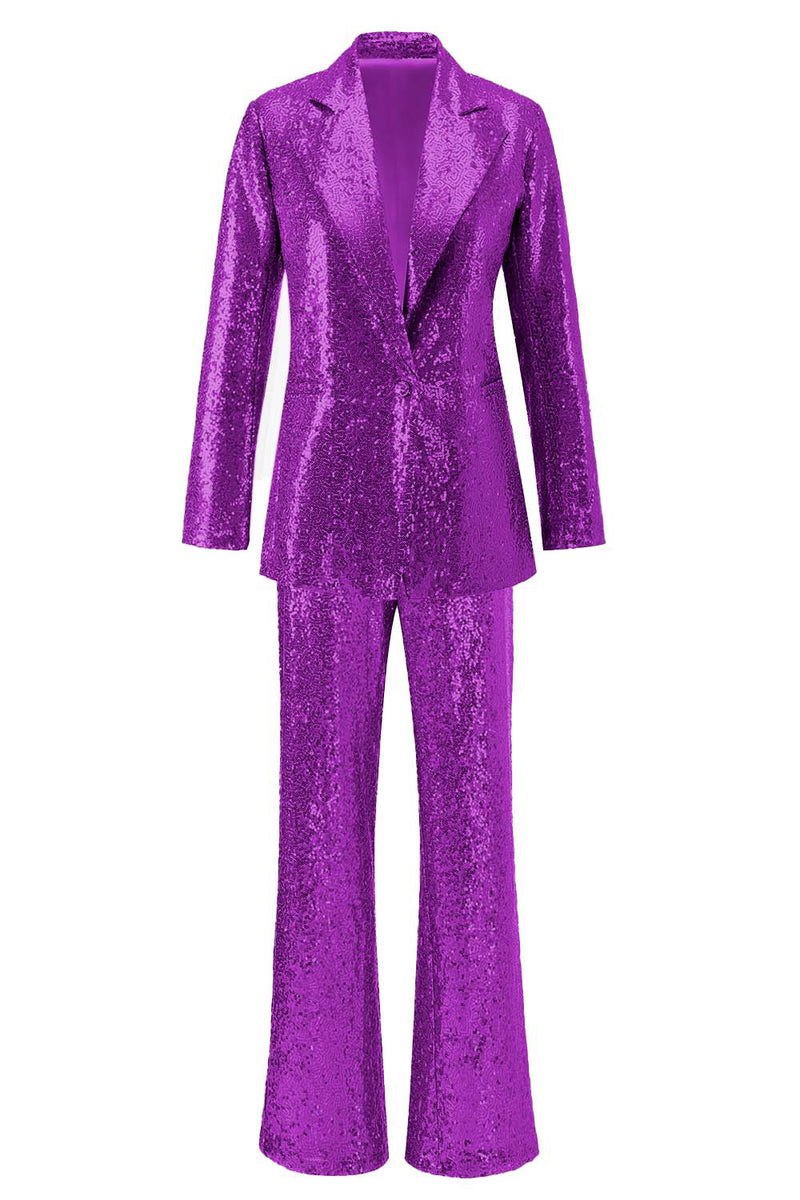 Load image into Gallery viewer, 2 Piece Sparkly Silver Notched Lapel Sequin Women Prom Suits