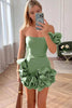 Load image into Gallery viewer, Women Chic Sage Tight Satin Short Prom Dress Ruffled One Shoulder Birthday Party Dress