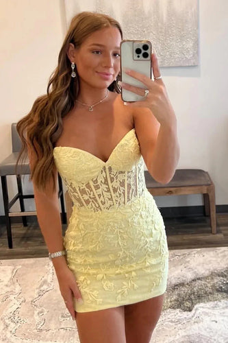 Sheath Sweetheart Yellow Short Prom Dress with Appliques