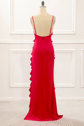 Mint Green Backless Spaghetti Straps Prom Dress With Slit