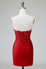 Load image into Gallery viewer, Glitter Dark Green Beaded Tight Appliques Short Prom Dress