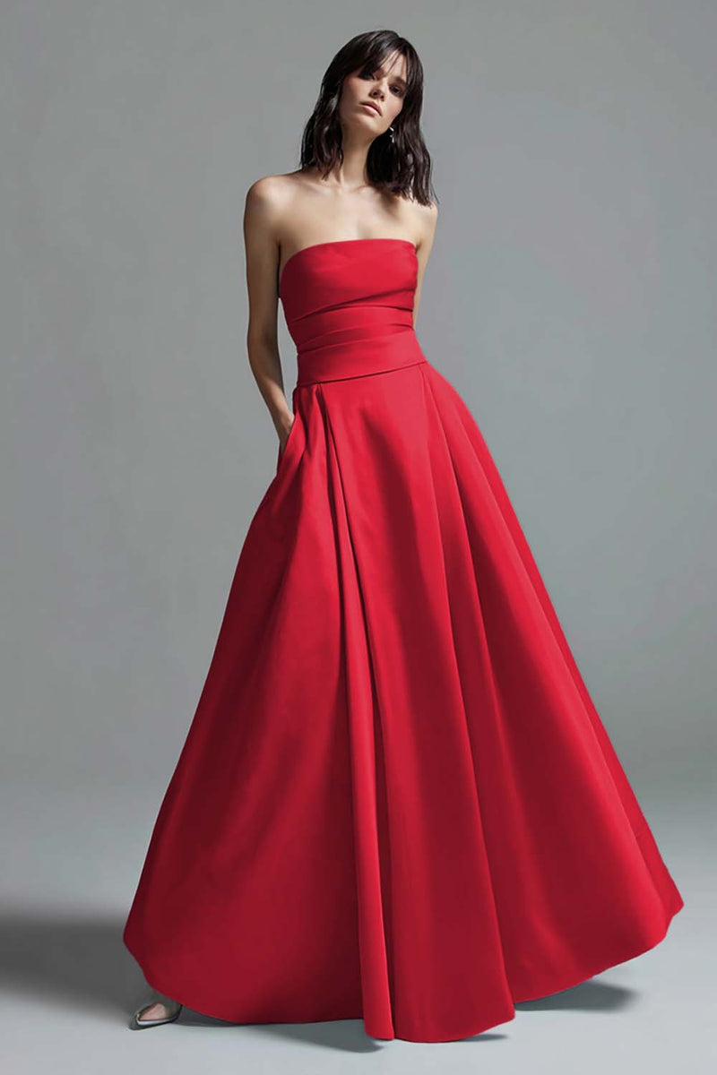 Load image into Gallery viewer, Sky Blue Satin Ruched Strapless A Line Long Formal Dress