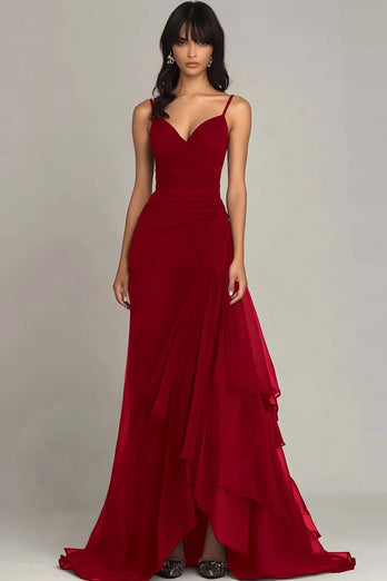 Ink Blue Sheath Chiffon Long Formal Dress with Ruffles