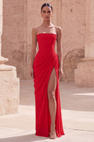 Load image into Gallery viewer, Light Pink Ruched Sheath Long Prom Dress with Slit
