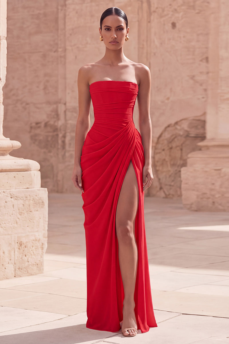 Load image into Gallery viewer, Light Pink Ruched Sheath Long Prom Dress with Slit