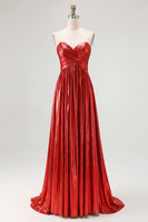 Load image into Gallery viewer, Gold Pleated Metallic Strapless A Line Long Prom Dress