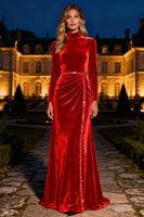 Load image into Gallery viewer, Royal Blue Long Sleeves Mermaid Maxi Velvet Holiday Party Dress with Beading