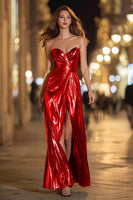 Load image into Gallery viewer, Sparkly Gold Metallic Sweetheart Long Formal Dress with Slit