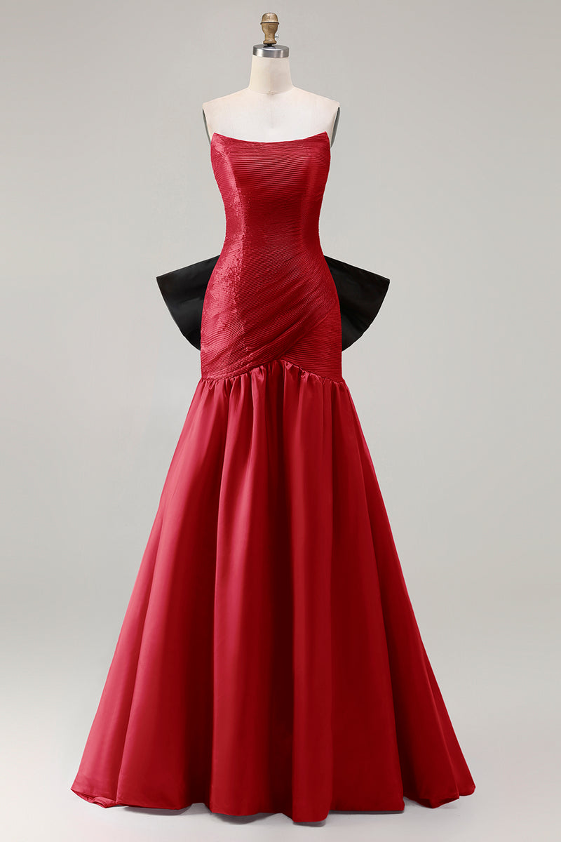 Load image into Gallery viewer, Fuchsia Strapless Long Mermaid Prom Dress with Bow