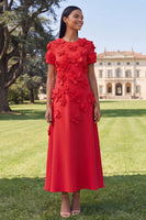Load image into Gallery viewer, Dark Green A Line Floral Round Neck Maxi Formal Dress with Sleeves