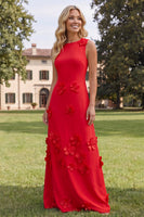 Load image into Gallery viewer, Floral Red Boat Neck A Line Maxi Formal Dress