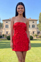 Load image into Gallery viewer, Red Strapless Short Floral Birthday Party Dress