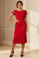 Load image into Gallery viewer, Brown Boat Neck Bodycon Midi Mother of the Bride Dress with Lace