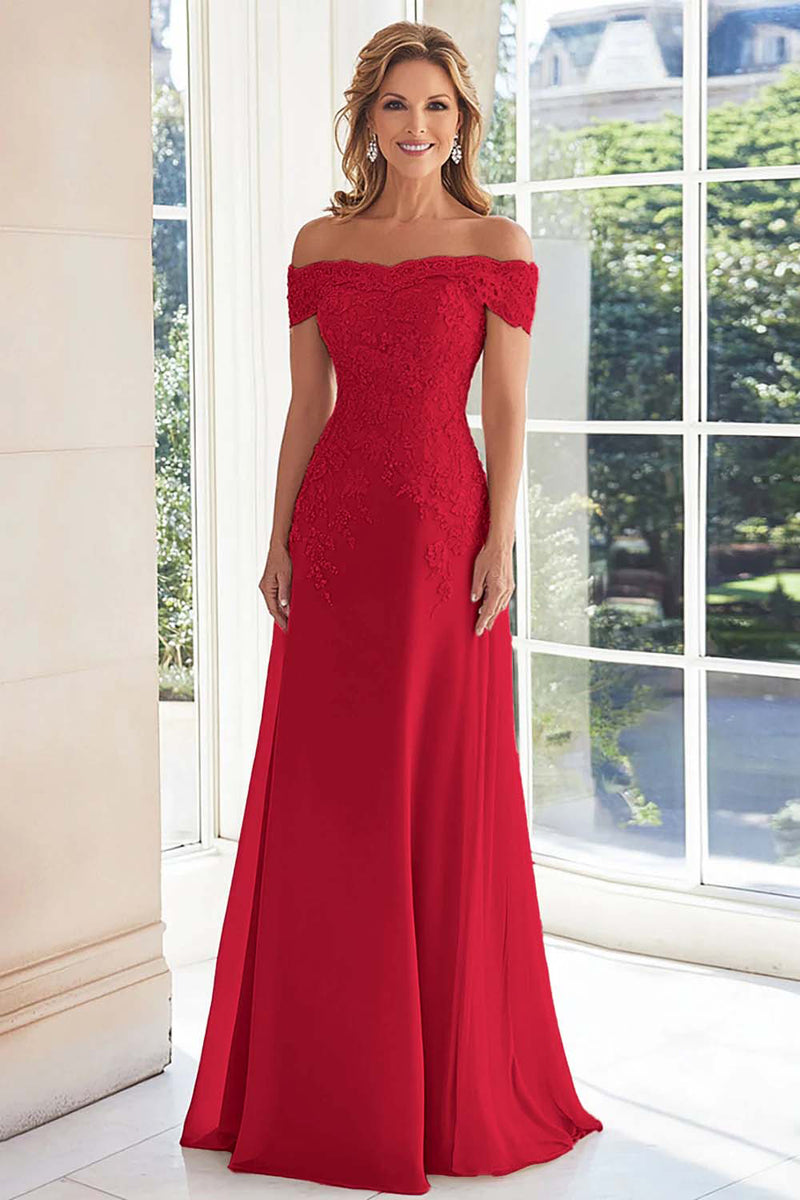 Load image into Gallery viewer, Off The Shoulder Elegant Taupe Sheath Mother of the Bride Dress with Lace