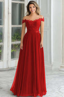 Load image into Gallery viewer, Floral Off the Shoulder Navy Mother of the Bride Dress