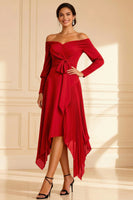 Load image into Gallery viewer, Brown Off the Shoulder Pleated Asymmetrical Mother of the Bride Dress