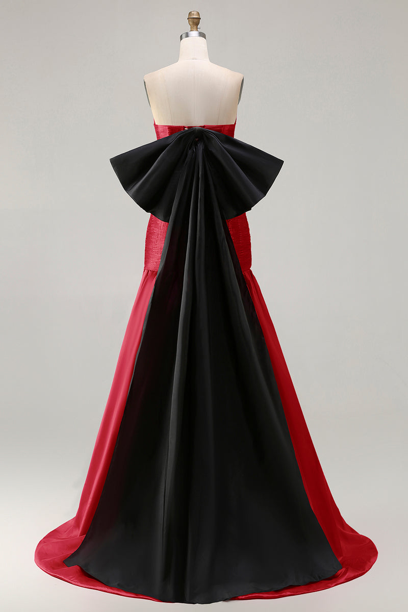 Load image into Gallery viewer, Fuchsia Strapless Long Mermaid Prom Dress with Bow