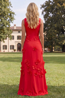 Floral Red Boat Neck A Line Maxi Formal Dress