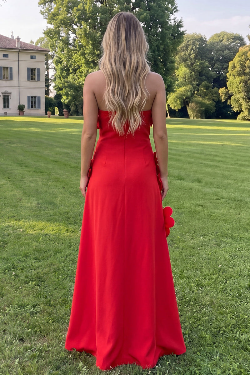 Load image into Gallery viewer, Sage Green Floral A Line Strapless Maxi Formal Dress