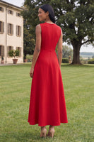 Load image into Gallery viewer, Hot Pink A Line Floral Round Neck Maxi Formal Dress