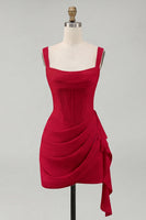 Load image into Gallery viewer, Ivory Thick Straps Corset Ruched Short Graduation Dress with Ruffles