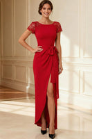 Load image into Gallery viewer, Sheath Navy Boat Neck Long Mother of the Bride Dress with Lace