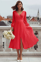 Load image into Gallery viewer, Ivory V-Neck A Line Midi Engagement Dress with Slit