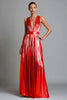 Load image into Gallery viewer, Sparkly Gold Metallic A-Line V-Neck Pleated Long Formal Dress
