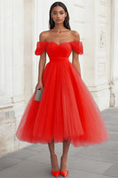 Load image into Gallery viewer, Yellow Tulle Off the Shoulder Midi Formal Dress