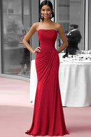 Load image into Gallery viewer, Coffee Strapless Sheath Ruched Floor Length Gala Dress