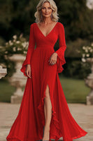 Load image into Gallery viewer, Dark Grey A Line Ruched Long Chiffon Mother of the Bride Dress with Slit